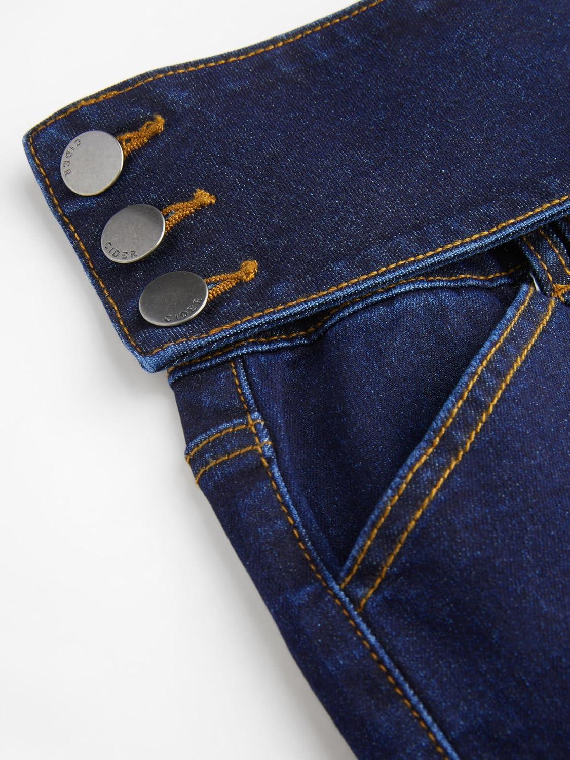 imageCIDER Bell Bottom Jeans for Women High Stretch Button Decor Denim Low Waisted Flared Jeans BootcutDark Denim