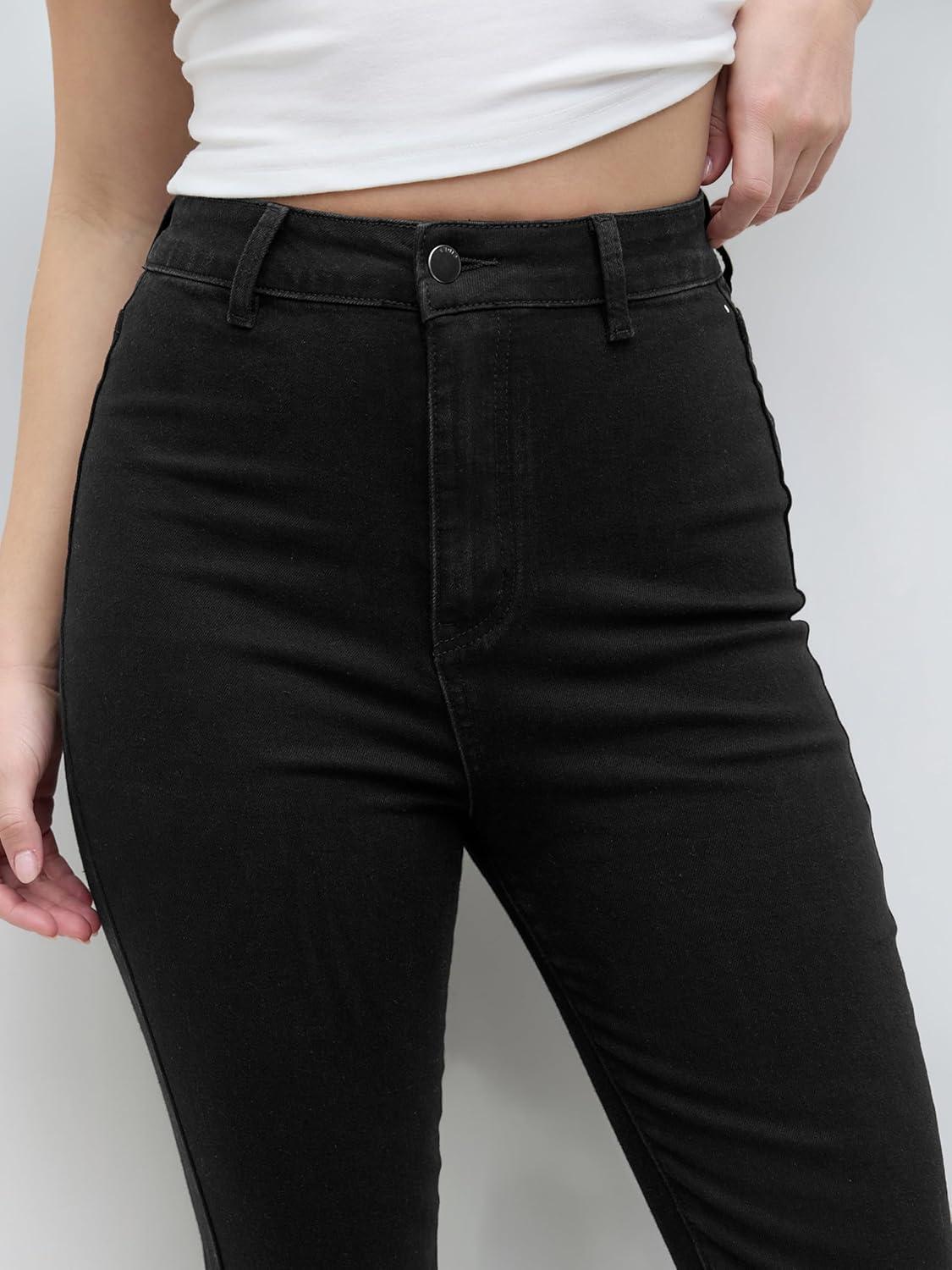 imageCIDER Bell Bottom Jeans for Women Stretchy Flare Leg Bootcut High Waisted Trendy Casual Denim PantsBlack