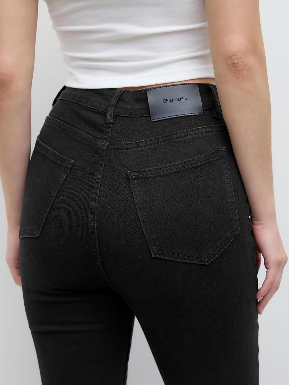 imageCIDER Bell Bottom Jeans for Women Stretchy Flare Leg Bootcut High Waisted Trendy Casual Denim PantsBlack