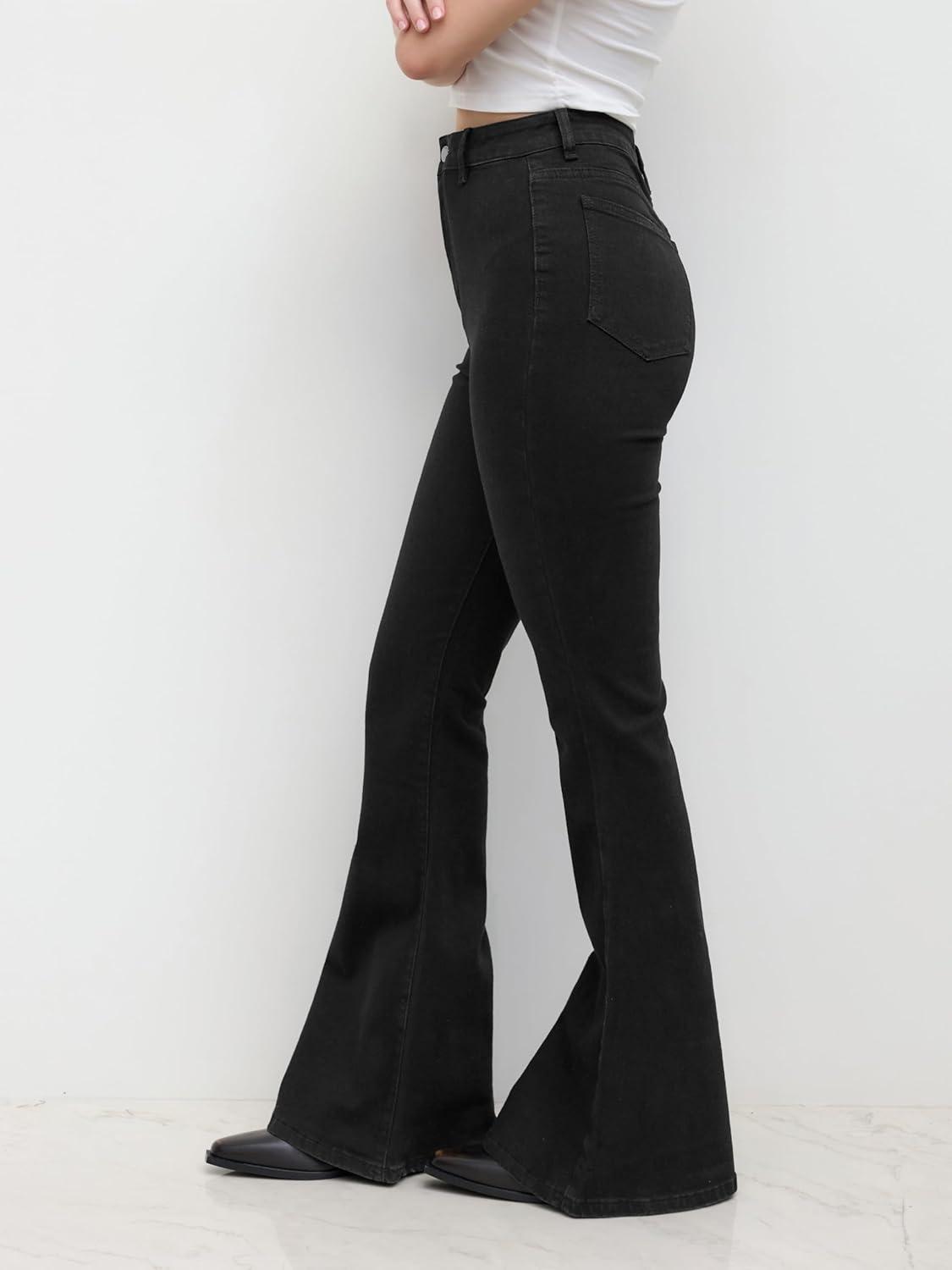 imageCIDER Bell Bottom Jeans for Women Stretchy Flare Leg Bootcut High Waisted Trendy Casual Denim PantsBlack