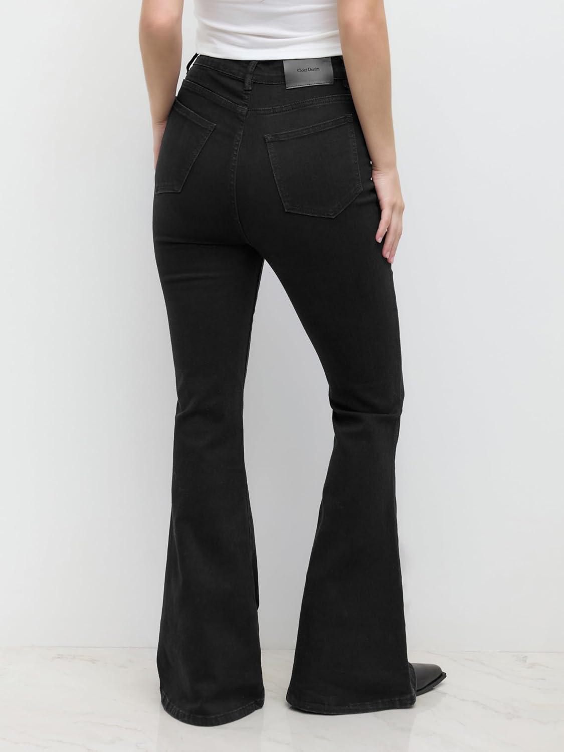 imageCIDER Bell Bottom Jeans for Women Stretchy Flare Leg Bootcut High Waisted Trendy Casual Denim PantsBlack