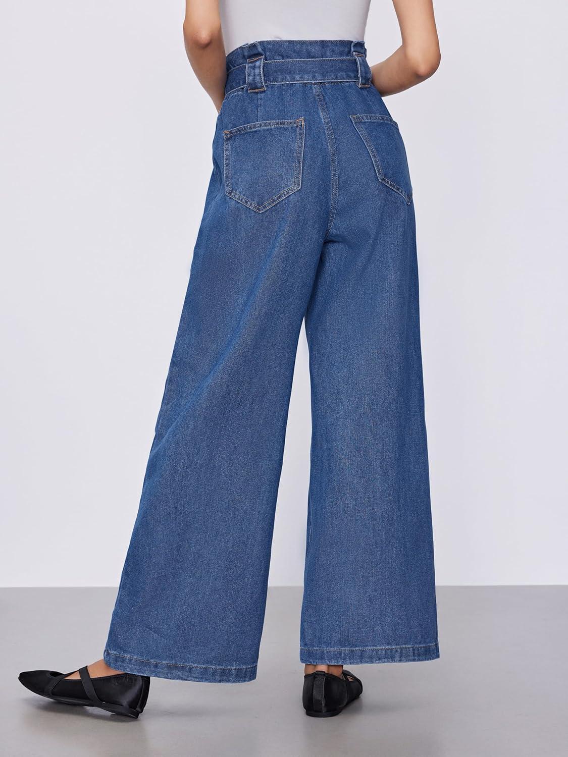 imageCIDER High Waist Solid Bowknot Wide Leg JeansDenim
