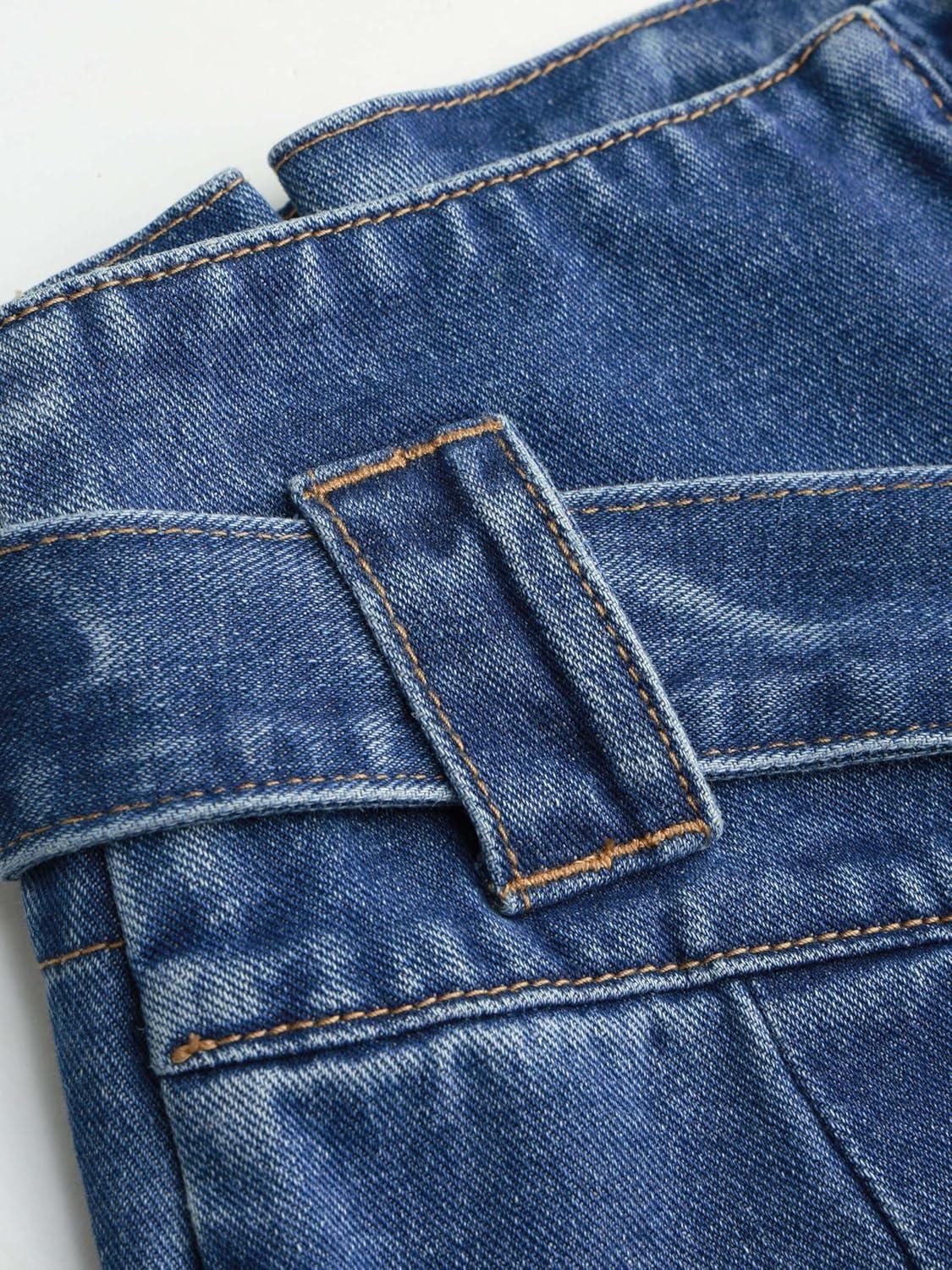 imageCIDER High Waist Solid Bowknot Wide Leg JeansDenim