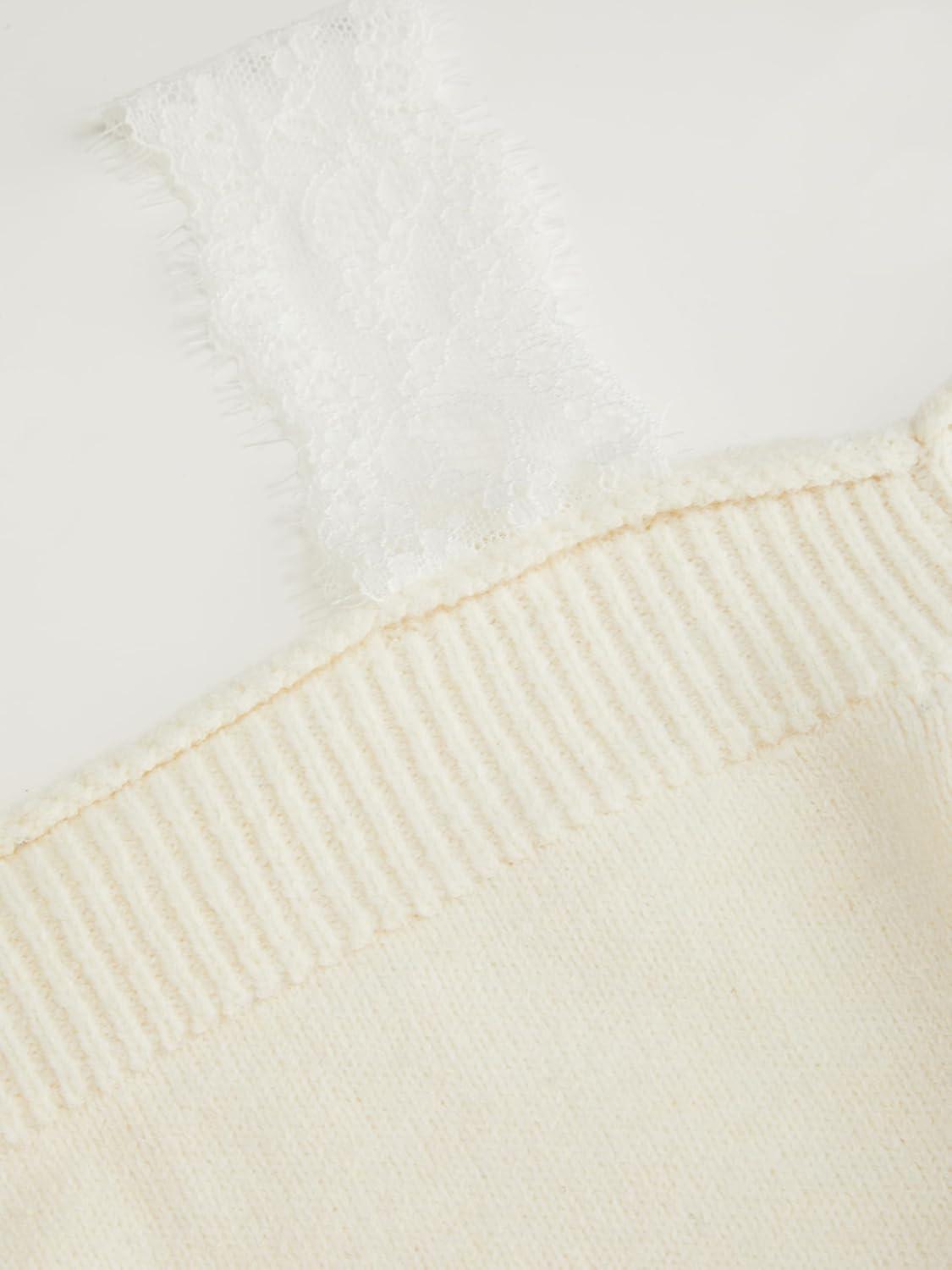 imageCIDER Off The Shoulder Sweaters for Women Lace Trim Long Sleeve Cropped Sweaters Knitted Pullover Sweater Trendy FallBeige