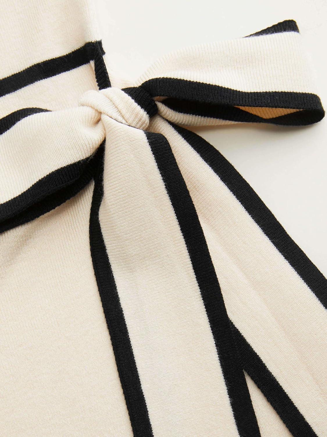 imageCIDER Sweater Dress for Women Long Sleeve Dress Mock Turtleneck Bow Tie Midi Work Dresses Old Money Dresses Fall WinterBeige