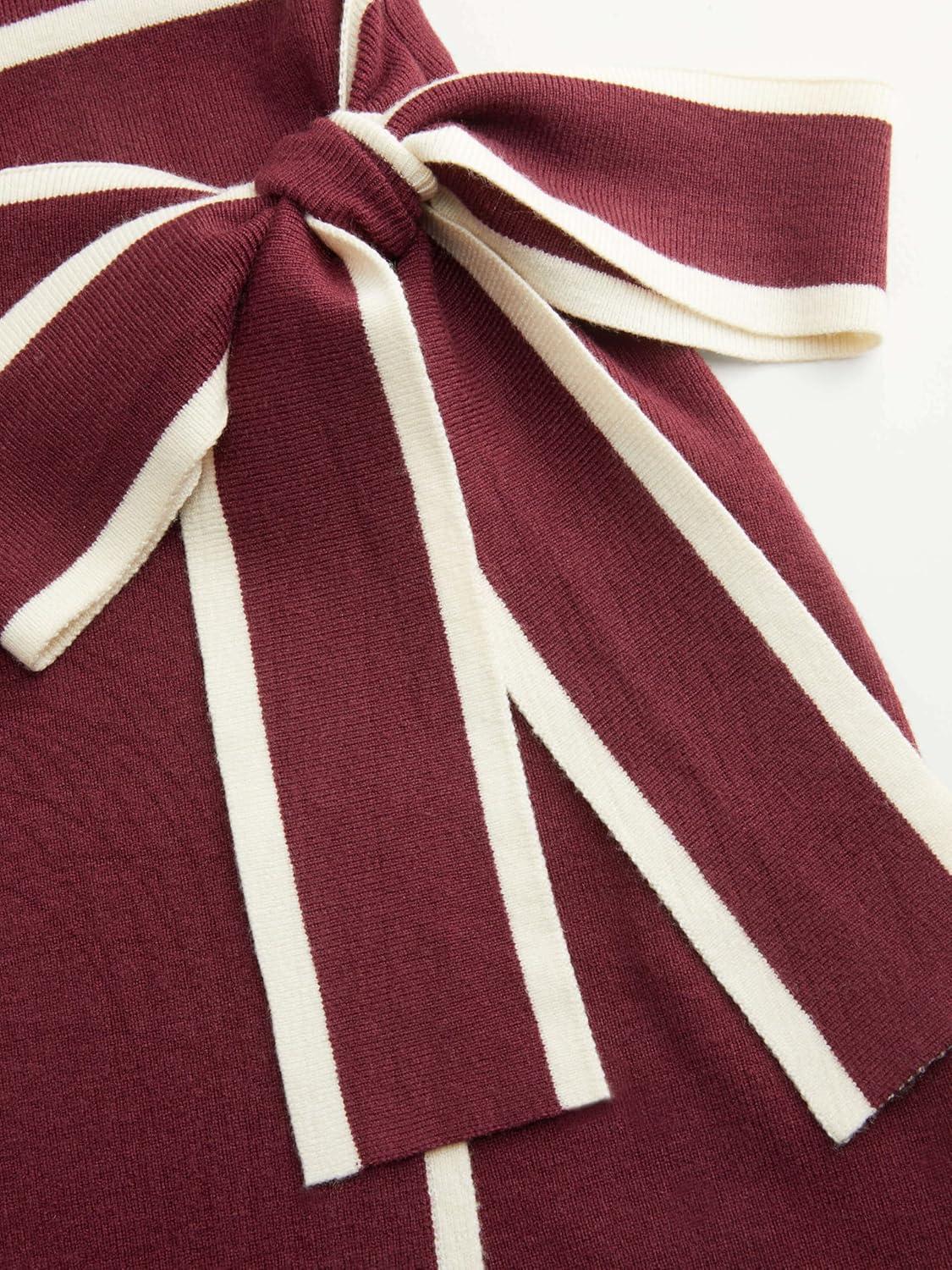 imageCIDER Sweater Dress for Women Long Sleeve Dress Mock Turtleneck Bow Tie Midi Work Dresses Old Money Dresses Fall WinterBurgundy