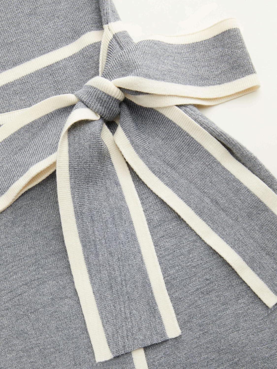 imageCIDER Sweater Dress for Women Long Sleeve Dress Mock Turtleneck Bow Tie Midi Work Dresses Old Money Dresses Fall WinterGrey