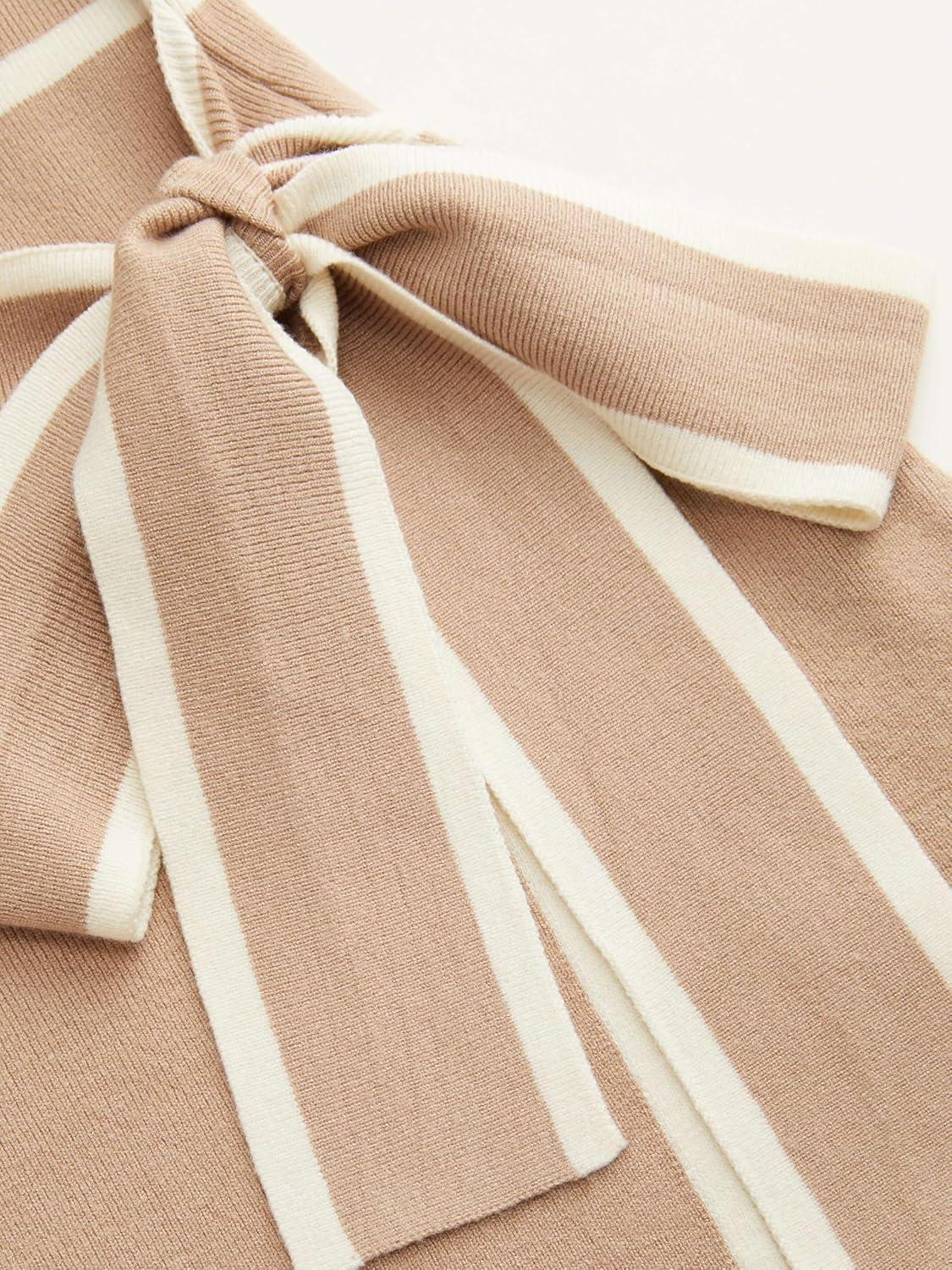 imageCIDER Sweater Dress for Women Long Sleeve Dress Mock Turtleneck Bow Tie Midi Work Dresses Old Money Dresses Fall WinterKhaki