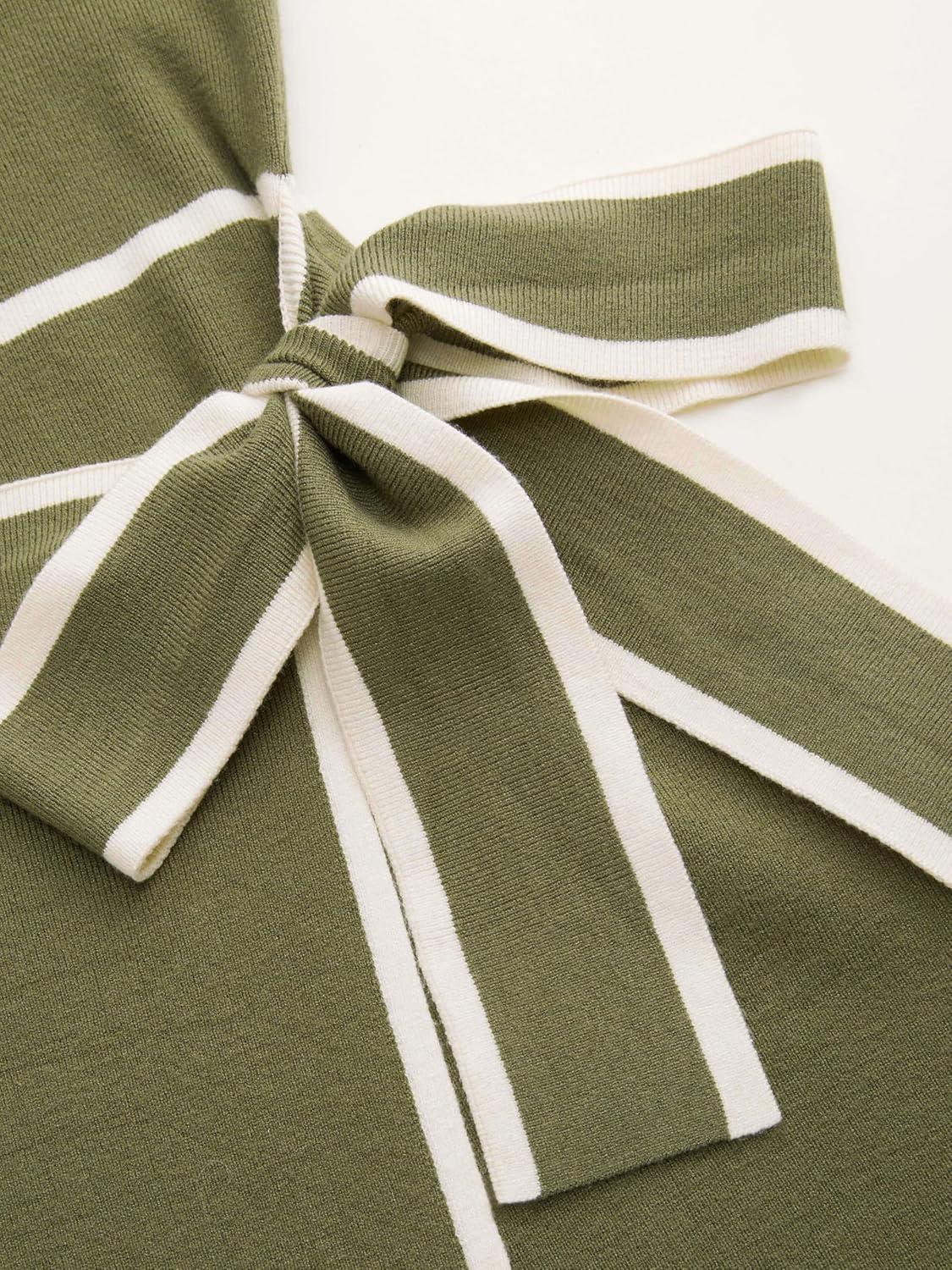 imageCIDER Sweater Dress for Women Long Sleeve Dress Mock Turtleneck Bow Tie Midi Work Dresses Old Money Dresses Fall WinterOlive Green