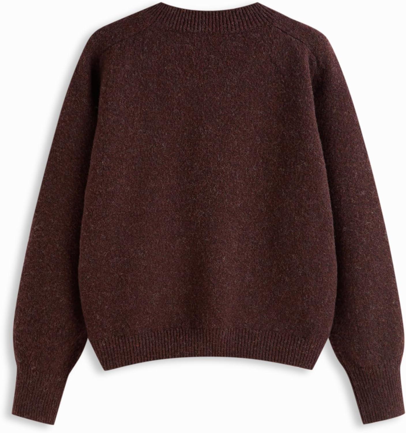 imageCIDER Womens Cute Sweater Crew Neck Long Sleeve Floral Pullover Fall Winter Sweaters Loose Fit Knit TopBrown