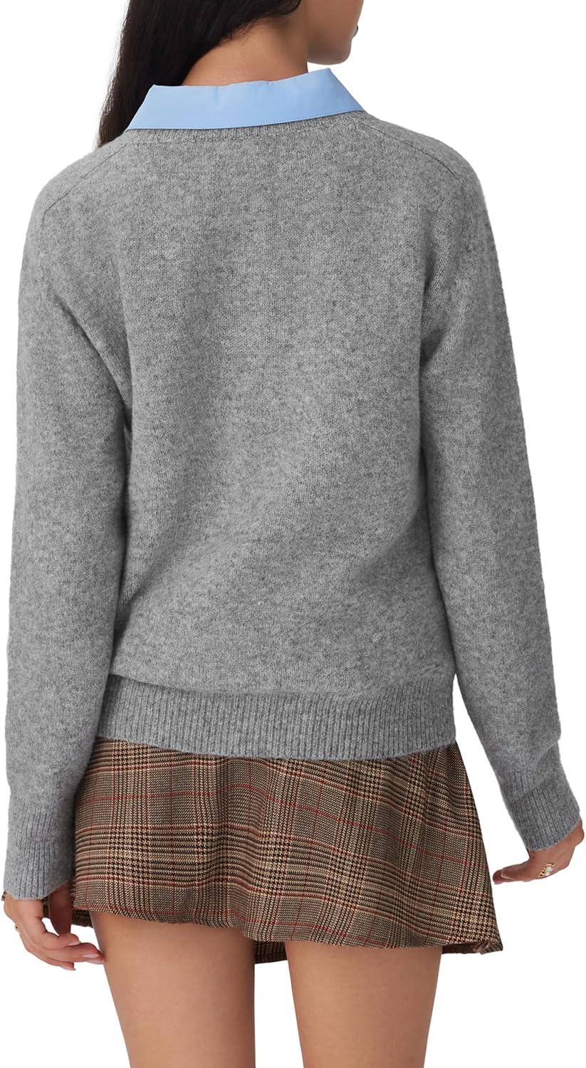 imageCIDER Womens Cute Sweater Crew Neck Long Sleeve Floral Pullover Fall Winter Sweaters Loose Fit Knit TopDark Grey