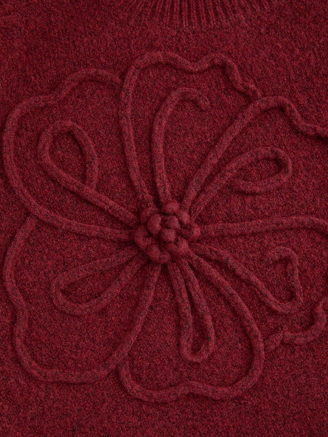 imageCIDER Womens Cute Sweater Crew Neck Long Sleeve Floral Pullover Fall Winter Sweaters Loose Fit Knit TopWine