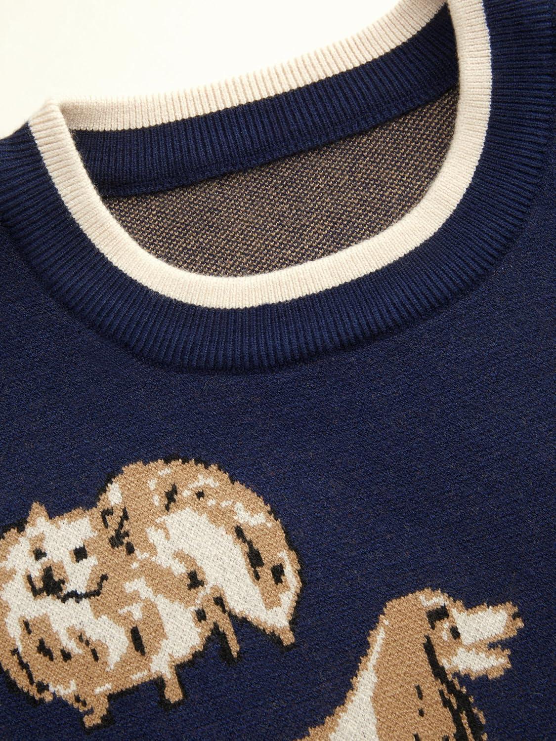 imageCIDER Womens Fall Cozy Sweaters Cute Sweaters Dog Graphic Long Sleeve Crewneck Soft Knit Casual Pullover Trendy 2025Navy Blue