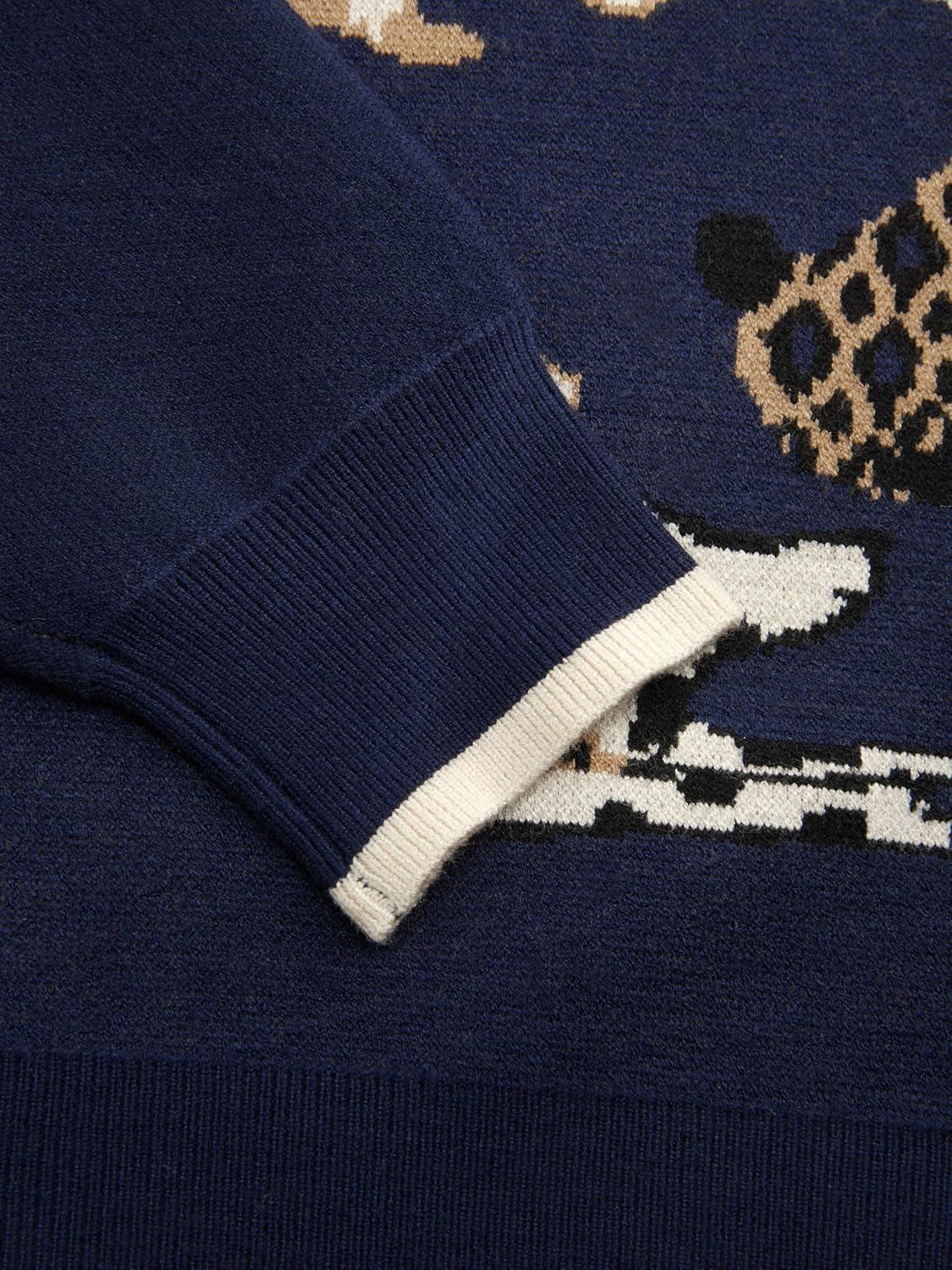 imageCIDER Womens Fall Cozy Sweaters Cute Sweaters Dog Graphic Long Sleeve Crewneck Soft Knit Casual Pullover Trendy 2025Navy Blue