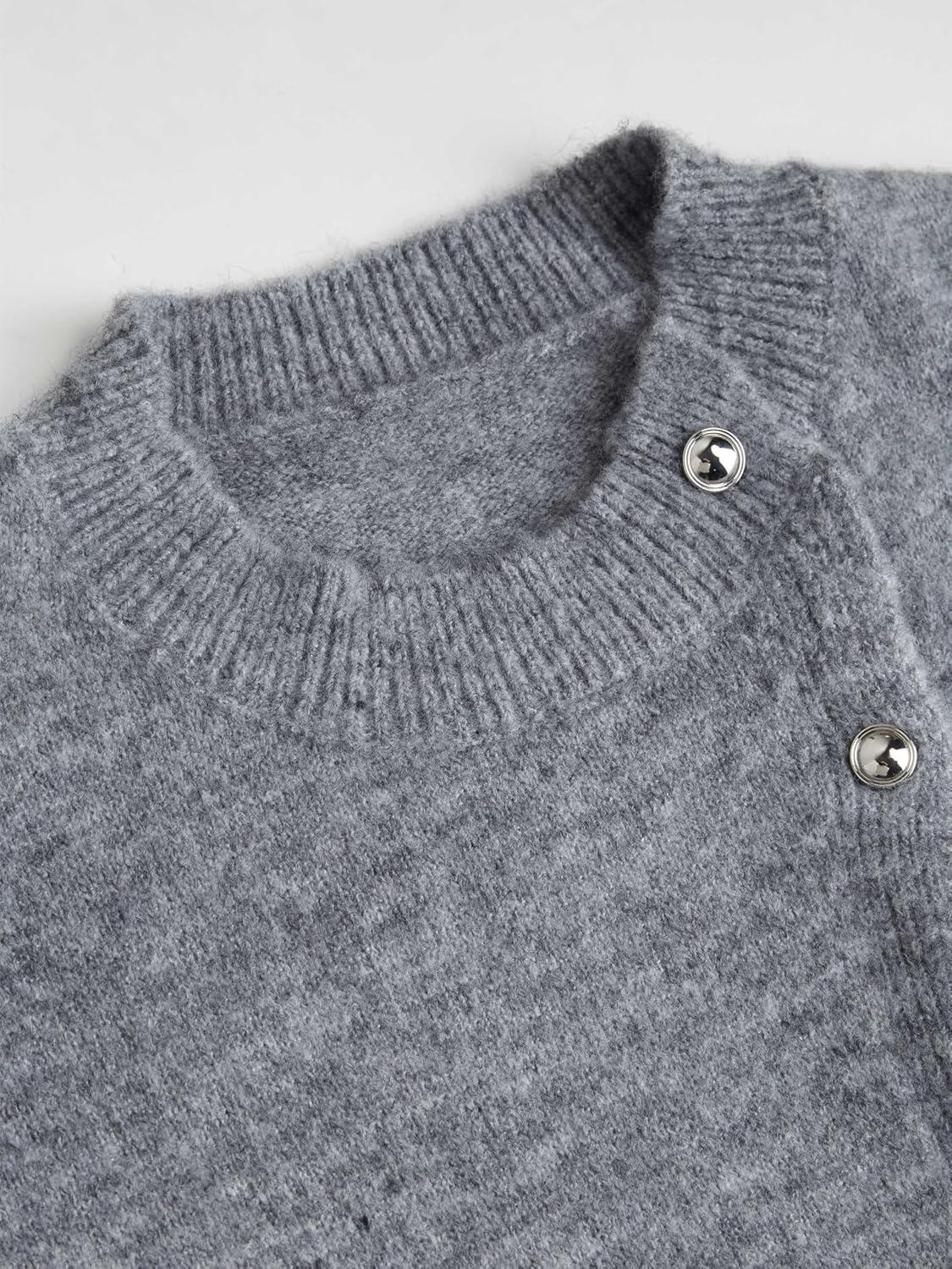 imageCIDER Womens Knit Cardigan Trendy Crew Neck Button Down Long Sleeve Cozy Fall Fashion Sweater Loose Fit Wool TopGrey