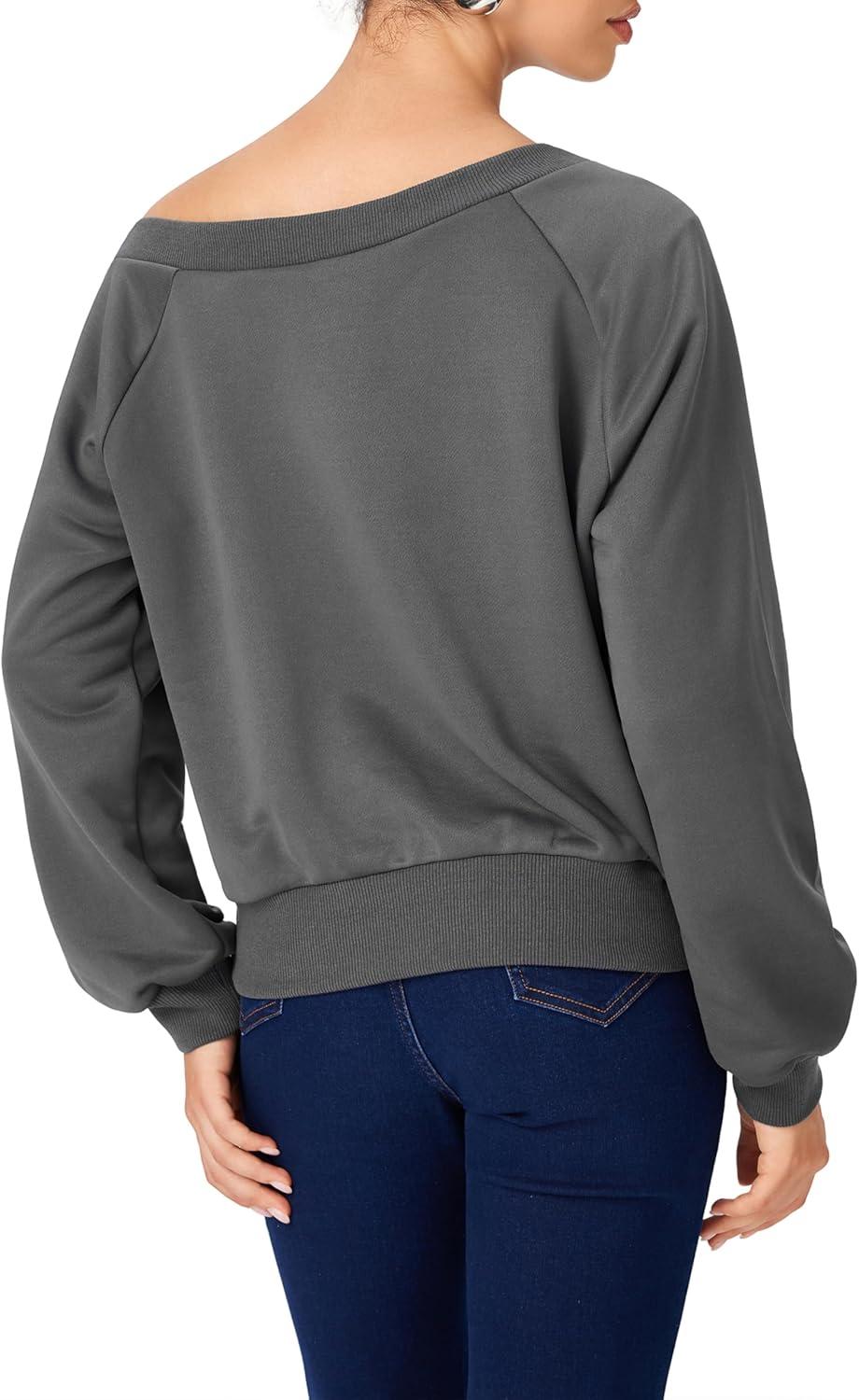 imageCIDER Womens Off Shoulder Sweatshirt Y2k Fall Fashion 2025 Long Sleeve Pullover Ruched Basic Casual Cute TopsDark Grey