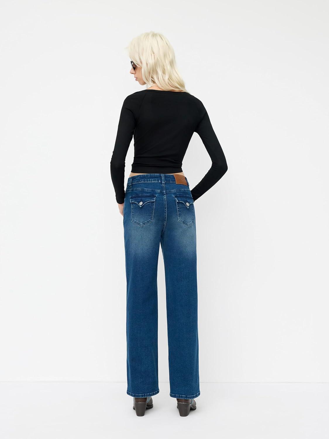 imageCIDER Womens Straight Leg Jean Mid Waist Trendy Fall Fashion Denim Pant Slim Basic Casual Business Boyfriend JeansMid Blue