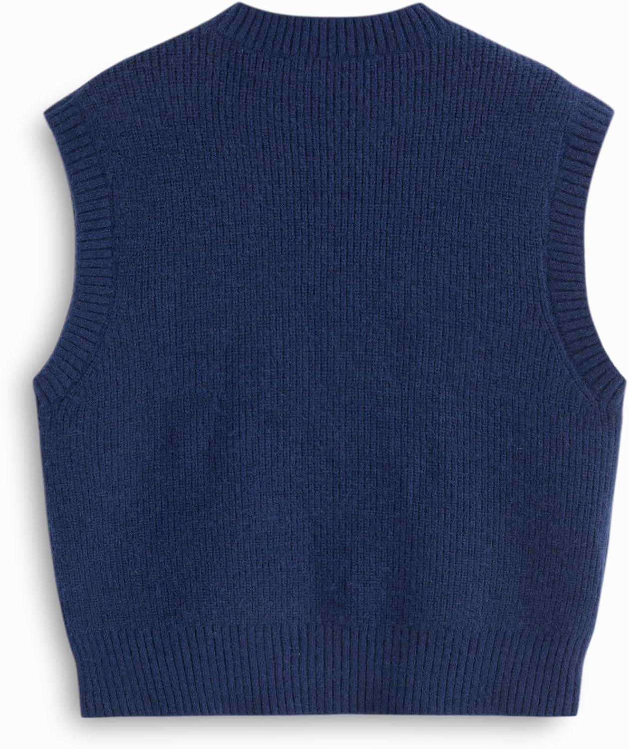 imageCIDER Womens Sweater Vest Knit Sleeveless Pear Cute Graphic Sweater Vest Tank Top Fall OutfitsSolid Navy Blue