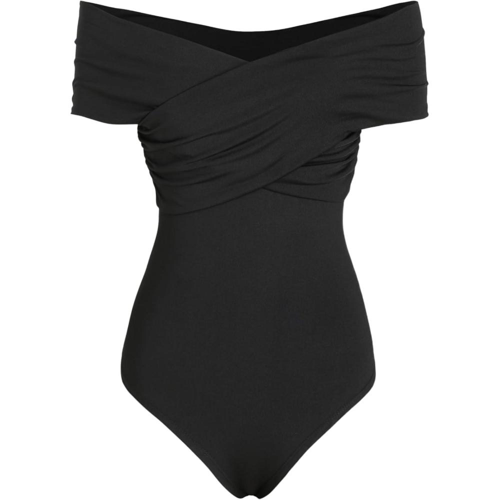 imageCIDER Womens French Riviera Vacation Solid Offshoulder BodysuitBlack