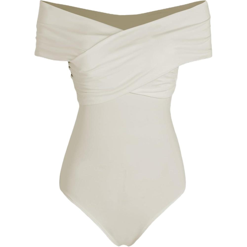 imageCIDER Womens French Riviera Vacation Solid Offshoulder BodysuitKhaki