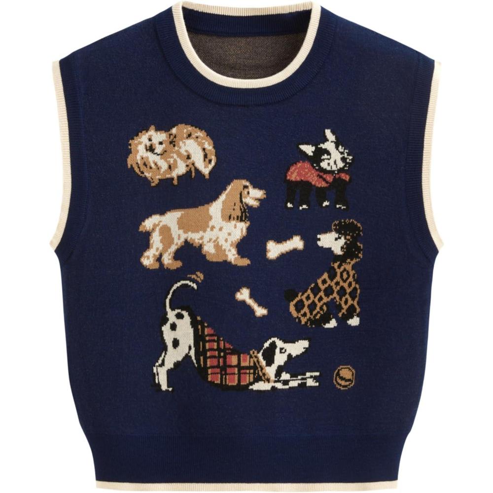 imageCIDER Womens Sweater Vest Knit Sleeveless Pear Cute Graphic Sweater Vest Tank Top Fall OutfitsDark Navy