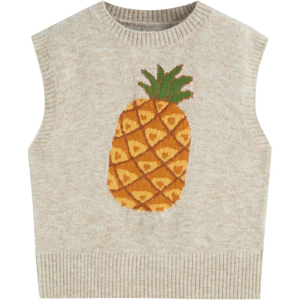imageCIDER Womens Sweater Vest Knit Sleeveless Pear Cute Graphic Sweater Vest Tank Top Fall OutfitsIvory