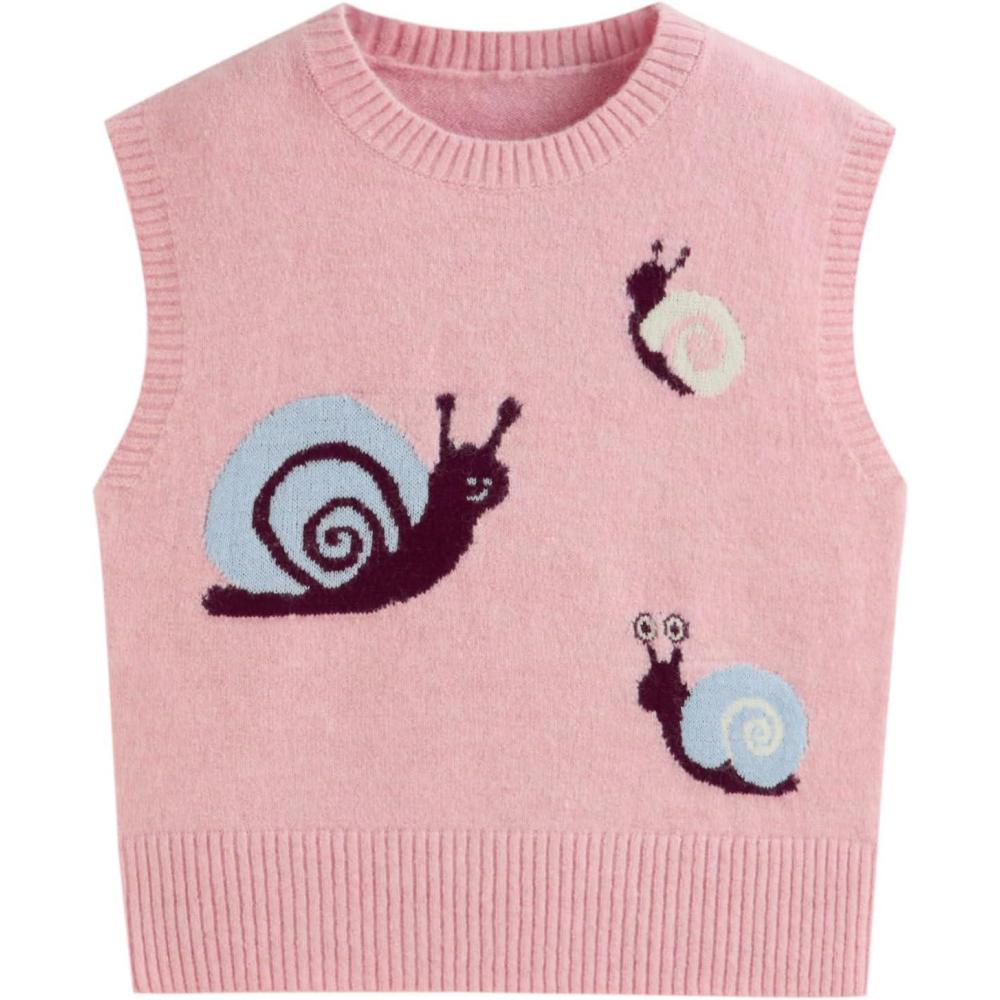 imageCIDER Womens Sweater Vest Knit Sleeveless Pear Cute Graphic Sweater Vest Tank Top Fall OutfitsPink