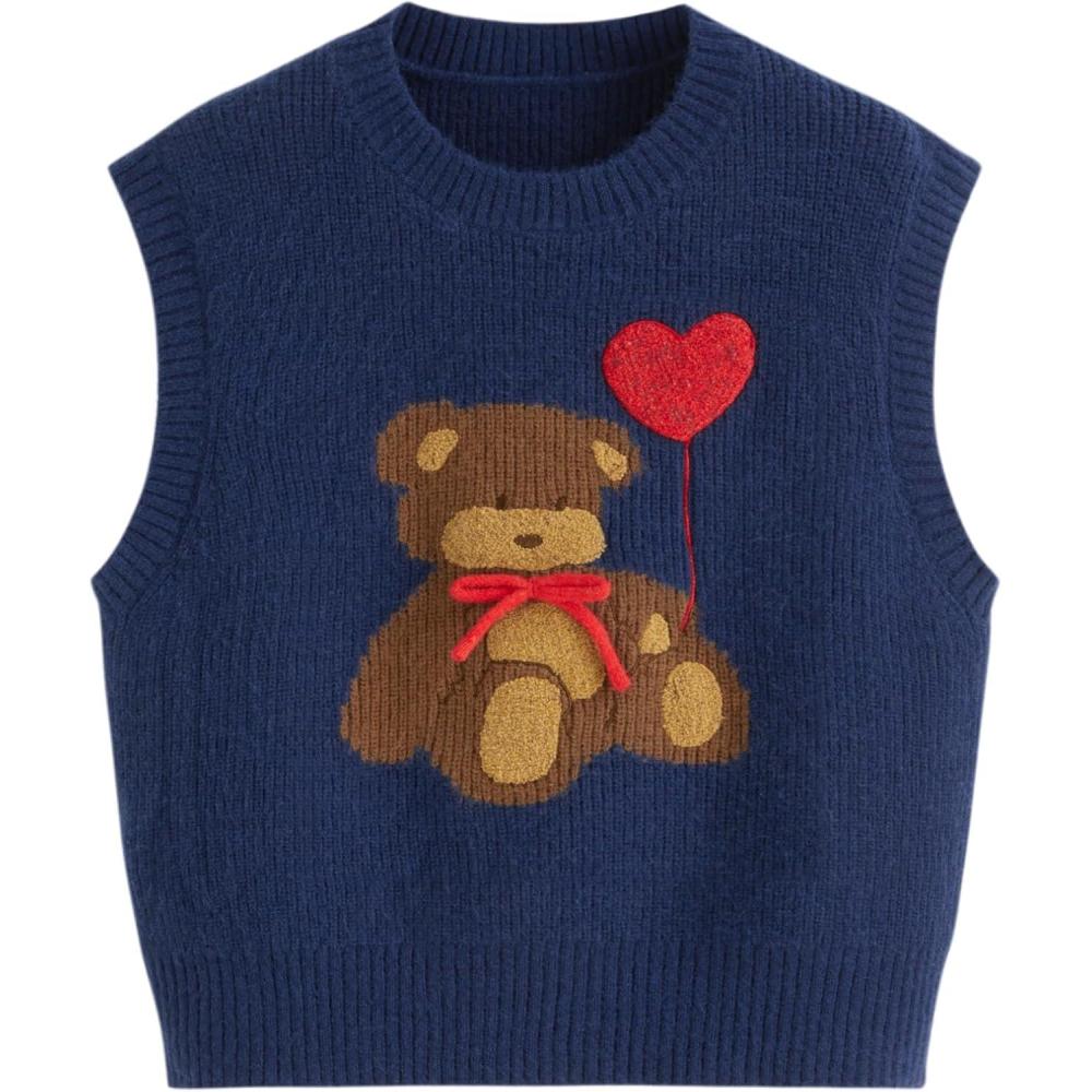 imageCIDER Womens Sweater Vest Knit Sleeveless Pear Cute Graphic Sweater Vest Tank Top Fall OutfitsSolid Navy Blue