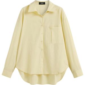 CIDER 100% Cotton Collar Solid Long Sleeve Shirt(Yellow)