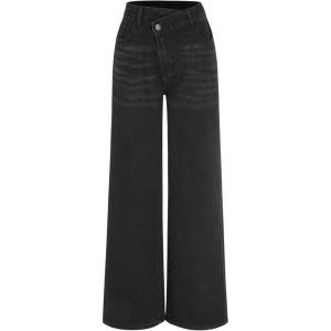CIDER Denim High Waist Pocket Wide Leg Jeans(Black)