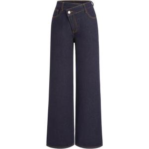CIDER Denim High Waist Pocket Wide Leg Jeans(Dark Denim)