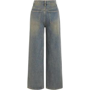 CIDER Denim High Waist Pocket Wide Leg Jeans(Dark Navy)
