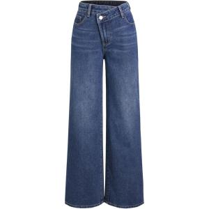 CIDER Denim High Waist Pocket Wide Leg Jeans(Denim)