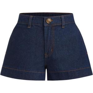 CIDER Denim Shorts for Women Mid Waist Ultra Short Wide Leg Jeans with Pockets Jean Shorts Womens Bottoms(Dark Denim)