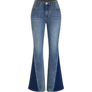 CIDER Flare Jeans Bell Bottoms for Women High Stretch Patched Bootcut with Pockets(Mid Blue)