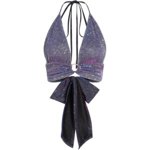 CIDER Glitter O-Ring Backless Halter Crop Top(Purple)