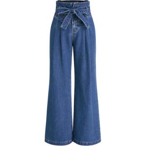 CIDER High Waist Solid Bowknot Wide Leg Jeans(Denim)