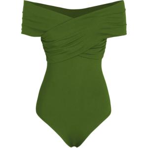 CIDER Women’s French Riviera Vacation Solid Off-shoulder Bodysuit(Green)