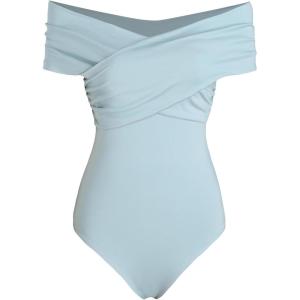 CIDER Women’s French Riviera Vacation Solid Off-shoulder Bodysuit(Sky Blue)