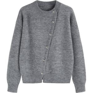 CIDER Womens Knit Cardigan Trendy Crew Neck Button Down Long Sleeve Cozy Fall Fashion Sweater Loose Fit Wool Top(Grey)