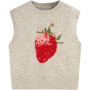 CIDER Women’s Sweater Vest Knit Sleeveless Pear Cute Graphic Sweater Vest Tank Top Fall Outfits(Champagne)