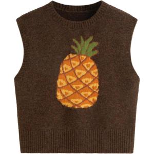 CIDER Women’s Sweater Vest Knit Sleeveless Pear Cute Graphic Sweater Vest Tank Top Fall Outfits(Coffee)