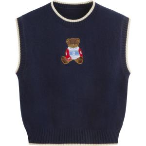 CIDER Women’s Sweater Vest Knit Sleeveless Pear Cute Graphic Sweater Vest Tank Top Fall Outfits(Navy Blue)