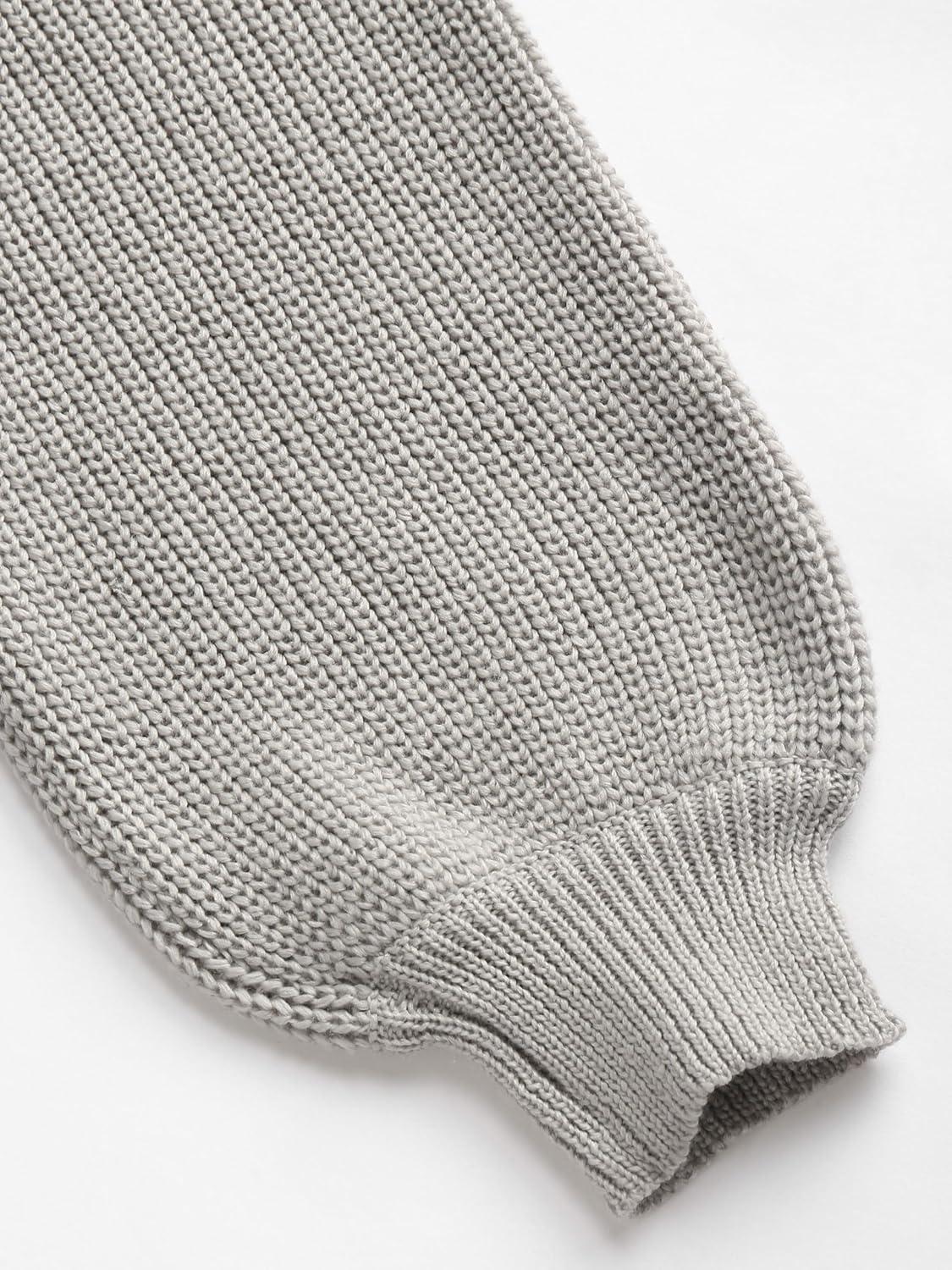 imageCIDER Cropped Sweaters for Women Turtleneck Sweater Long Sleeve Ribbed Knit Lantern Sleeve Pullover Fall Outfits Grey XL