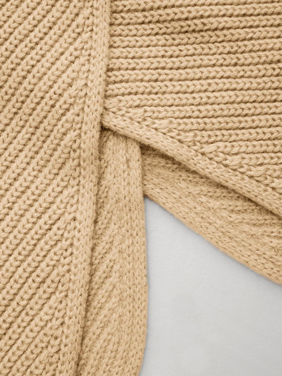 imageCIDER Cropped Sweaters for Women Turtleneck Sweater Long Sleeve Ribbed Knit Lantern Sleeve Pullover Fall OutfitsBeige