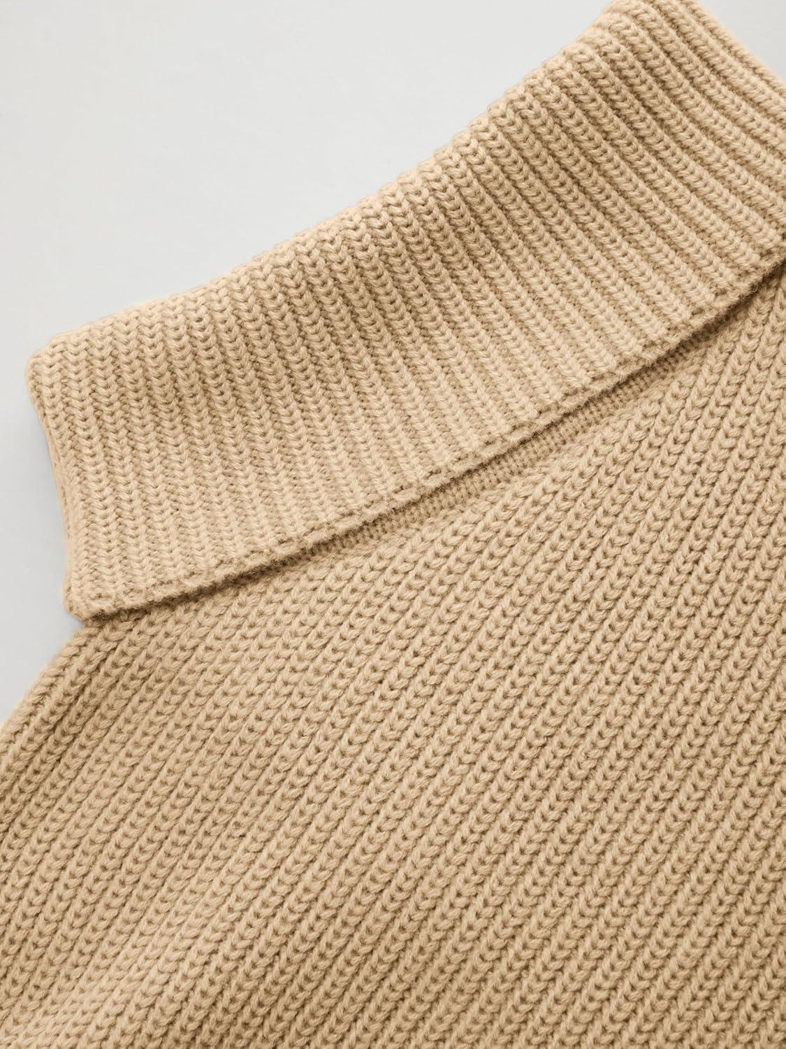 imageCIDER Cropped Sweaters for Women Turtleneck Sweater Long Sleeve Ribbed Knit Lantern Sleeve Pullover Fall OutfitsBeige