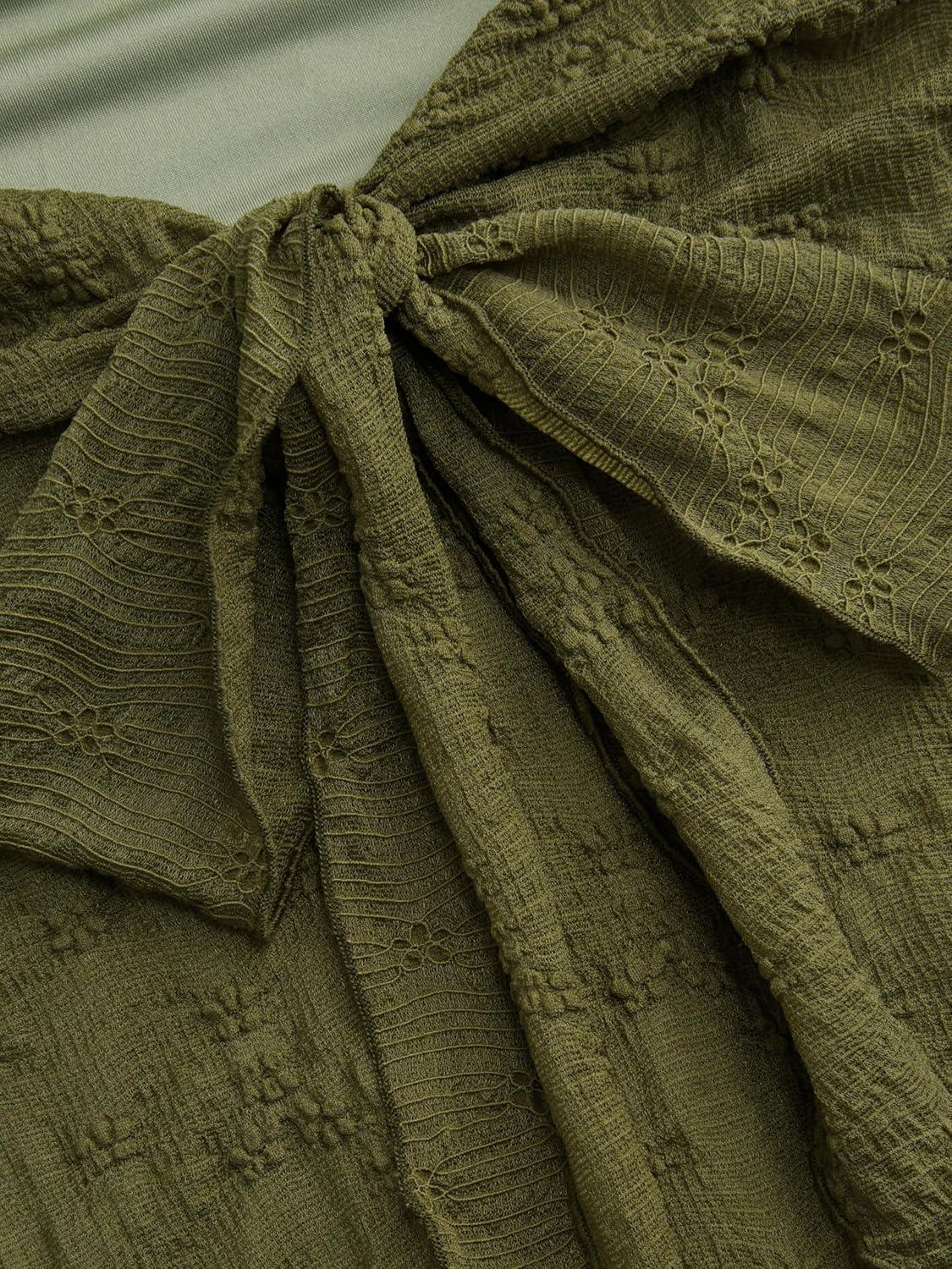 imageCIDER Cute Going Out Tops for Women Floral Flowy Tops Tie Front Mesh Long Bell Sleeve V Neck Y2K Top Trendy Fall SpringOlive Green