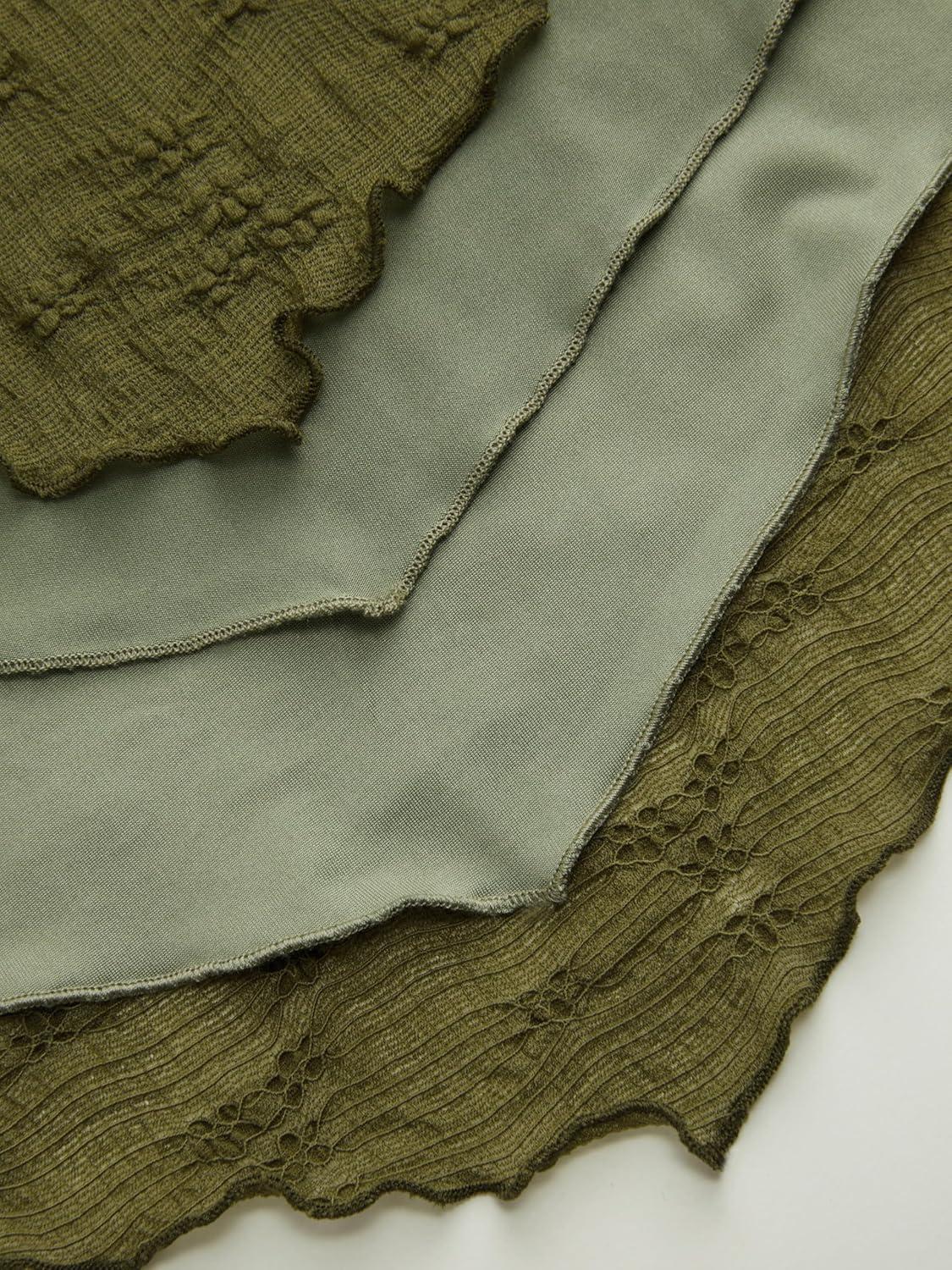 imageCIDER Cute Going Out Tops for Women Floral Flowy Tops Tie Front Mesh Long Bell Sleeve V Neck Y2K Top Trendy Fall SpringOlive Green