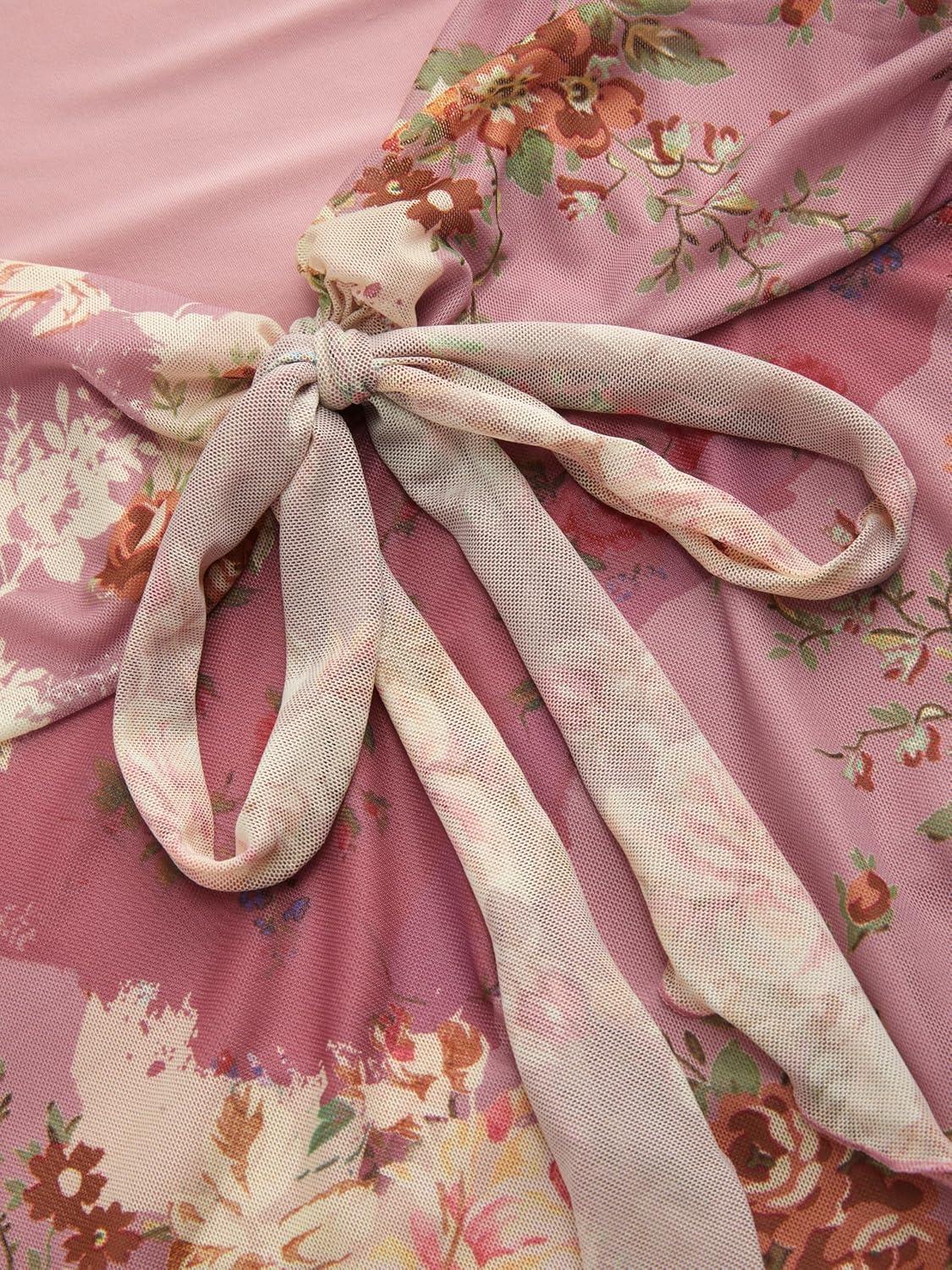 imageCIDER Floral Tops for Women V Neck Short Sleeve Tie Front Summer TopsPink