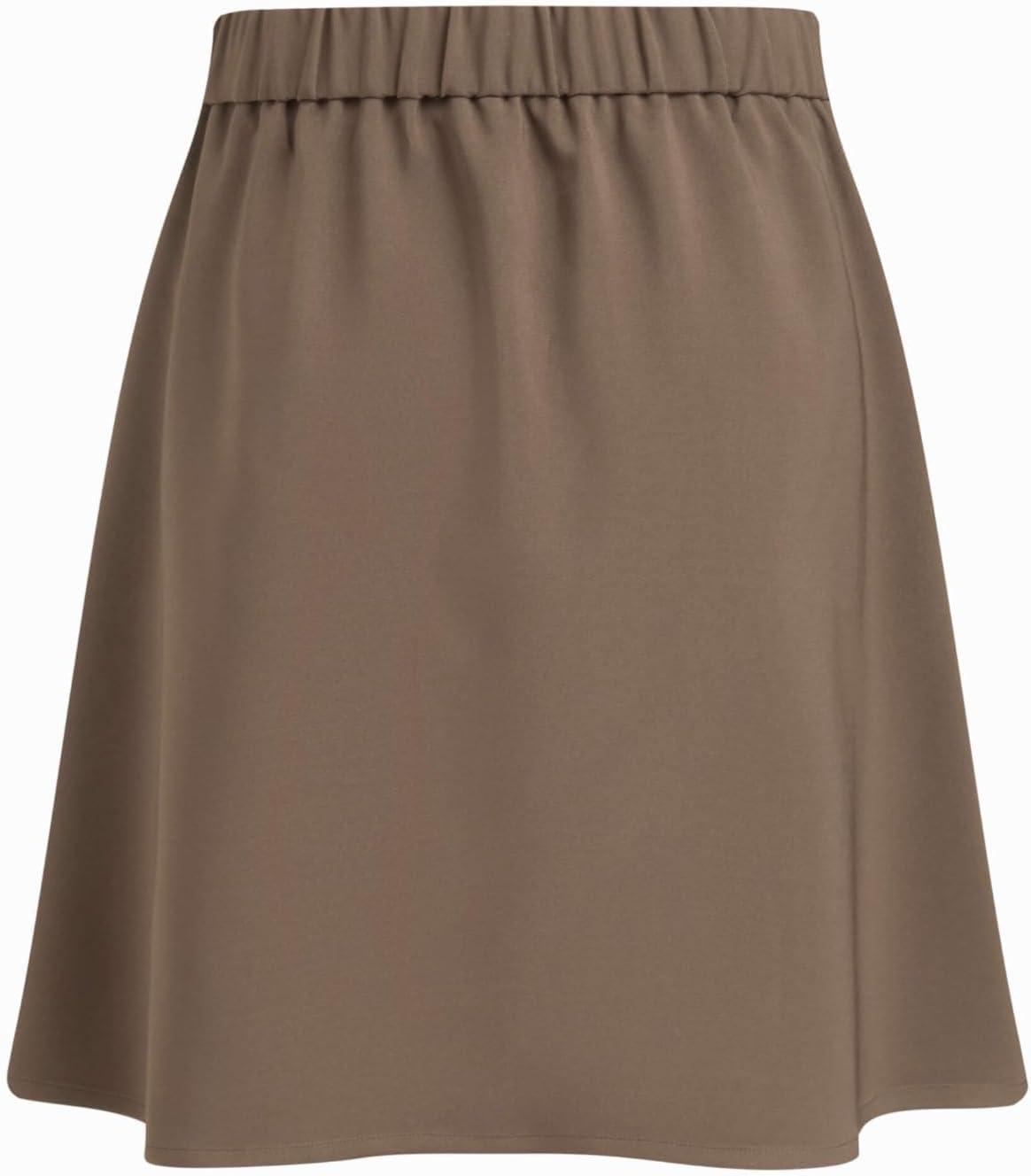 imageCIDER Knee Length Skirts for Women Button Front ALine Elastic Mid Waist Solid Casual Basic Midi Skirt Fall TrendyTan